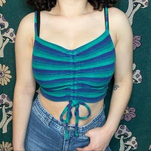 Green & Blue Striped Cropped Tank